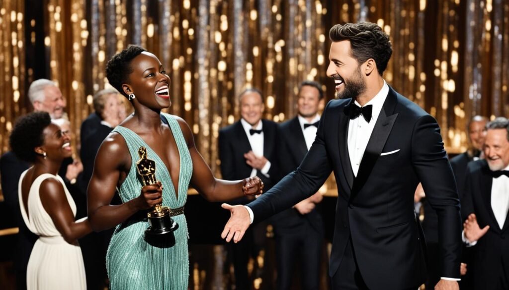 Lupita Nyong'o with the Best Supporting Actress Oscar