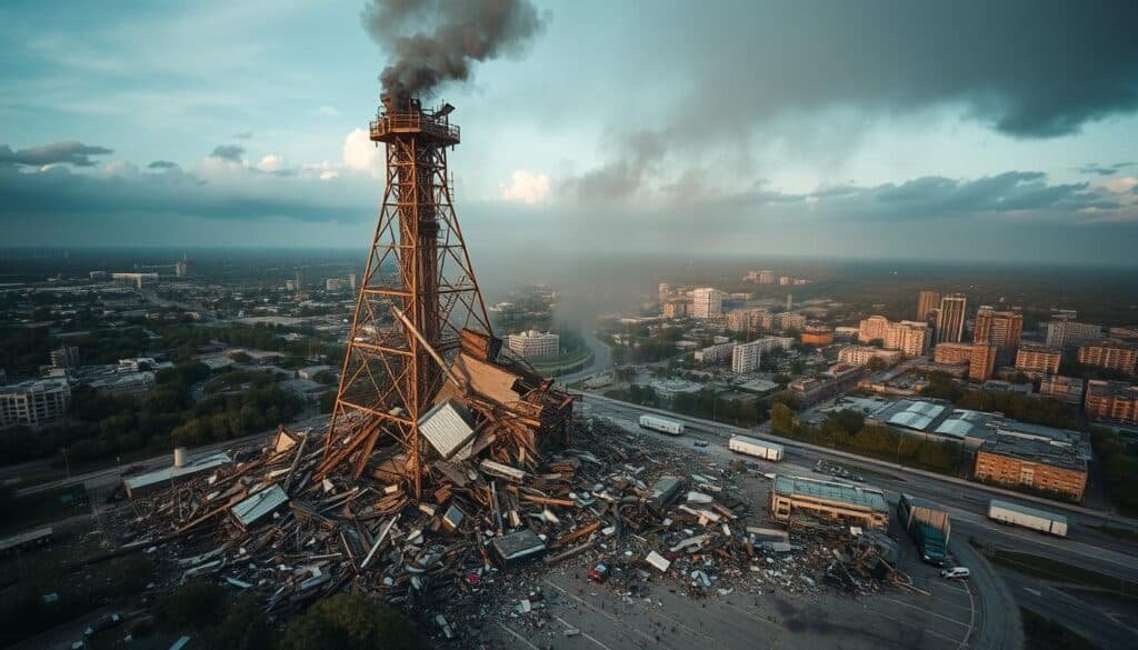 Destroyed radio tower